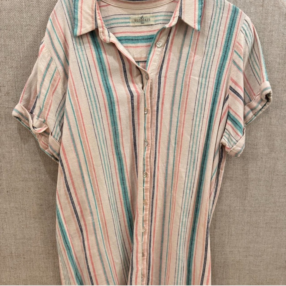 Striped Button-Up T Shirt Dress